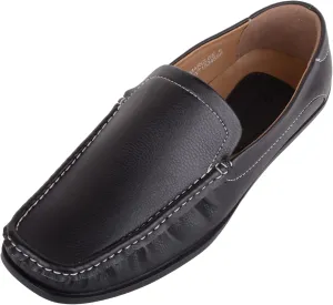 ABSOLUTE FOOTWEAR Mens Boys Slip On Formal Casual Faux Leather Loafer Moccasin Shoes with Stitch Detail