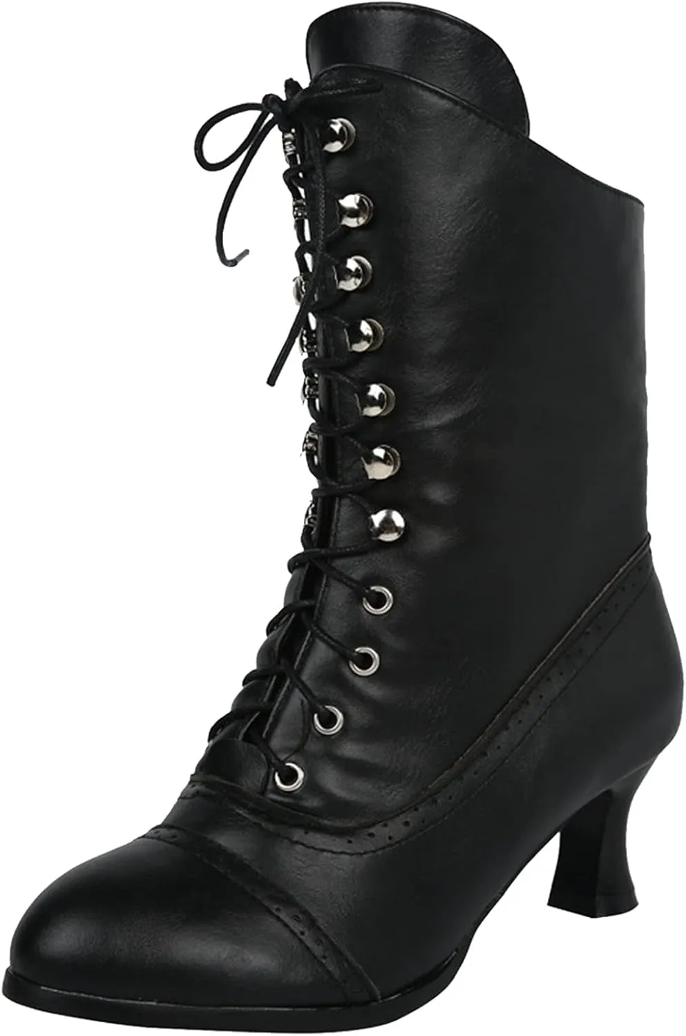 AMDBEL Fall Boots for Women 2023 Cowboy Boots,Vintage Knee High Boots Lace Up Boots Chunky Heels Retro Gothic Mid Calf Boots
