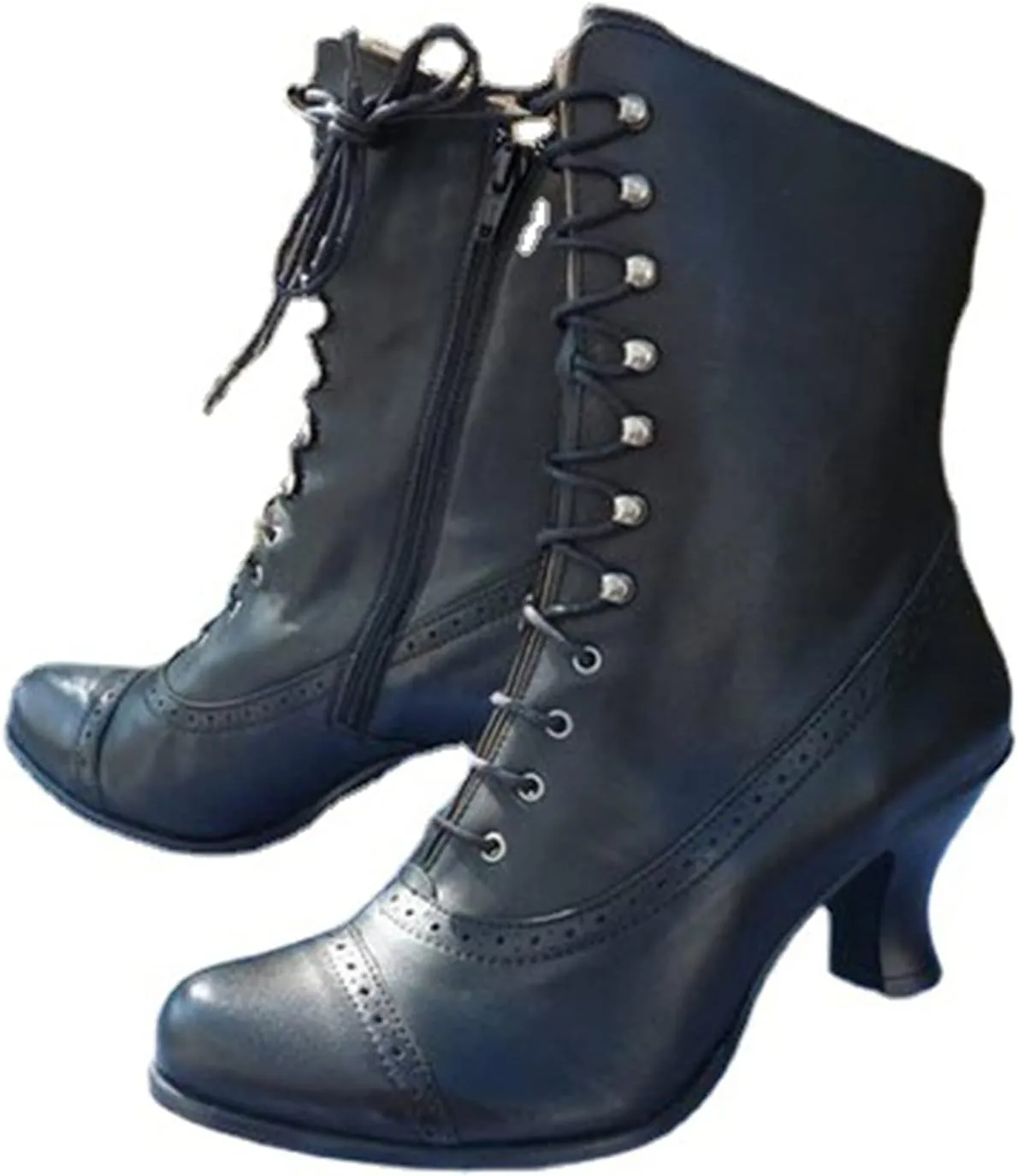AMDBEL Fall Boots for Women 2023 Cowboy Boots,Vintage Knee High Boots Lace Up Boots Chunky Heels Retro Gothic Mid Calf Boots