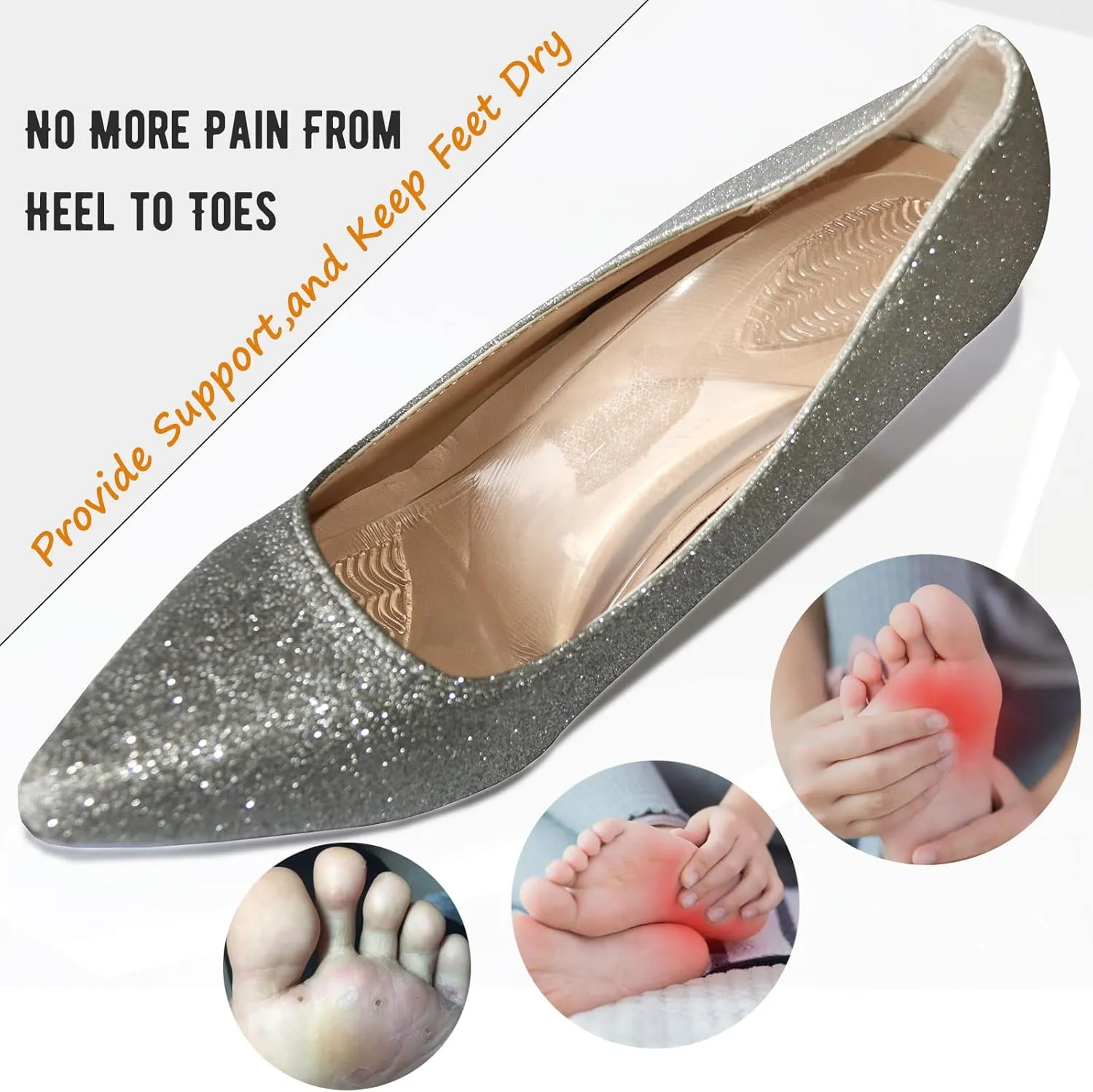 AUTPRO High Heel Inserts to Prevent Slipping,Gel Cushion Pads for Women Pain Relief with Arch Support,3/4 Length Shoe Insoles for High Heels,Pumps,Open Toes,Flats,Boots and Sandals(2 Pairs)
