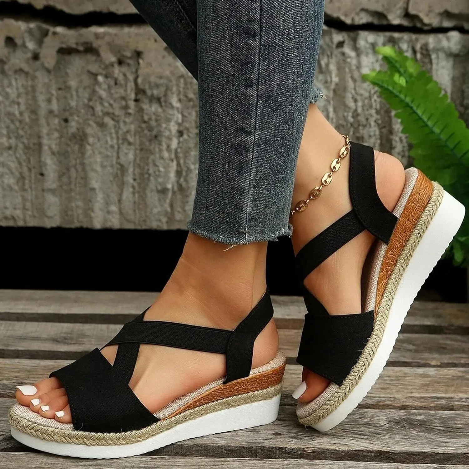 Avylays Women's Comfort Orthopedic Sandals: Open Toe Espadrille Wedge Sandals for Women Platform Ankle Strap High Heels Summer Beach Walking Casual Flats Shoes