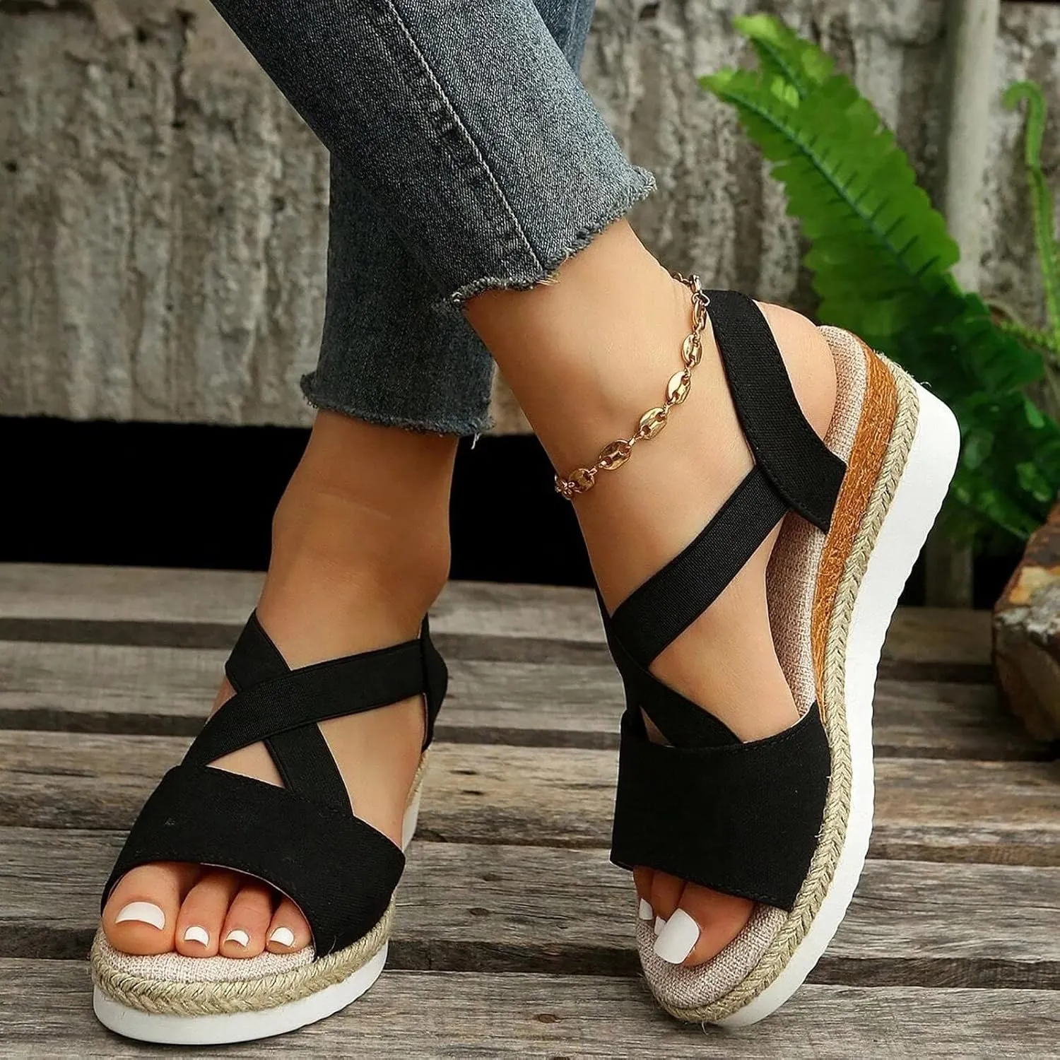 Avylays Women's Comfort Orthopedic Sandals: Open Toe Espadrille Wedge Sandals for Women Platform Ankle Strap High Heels Summer Beach Walking Casual Flats Shoes