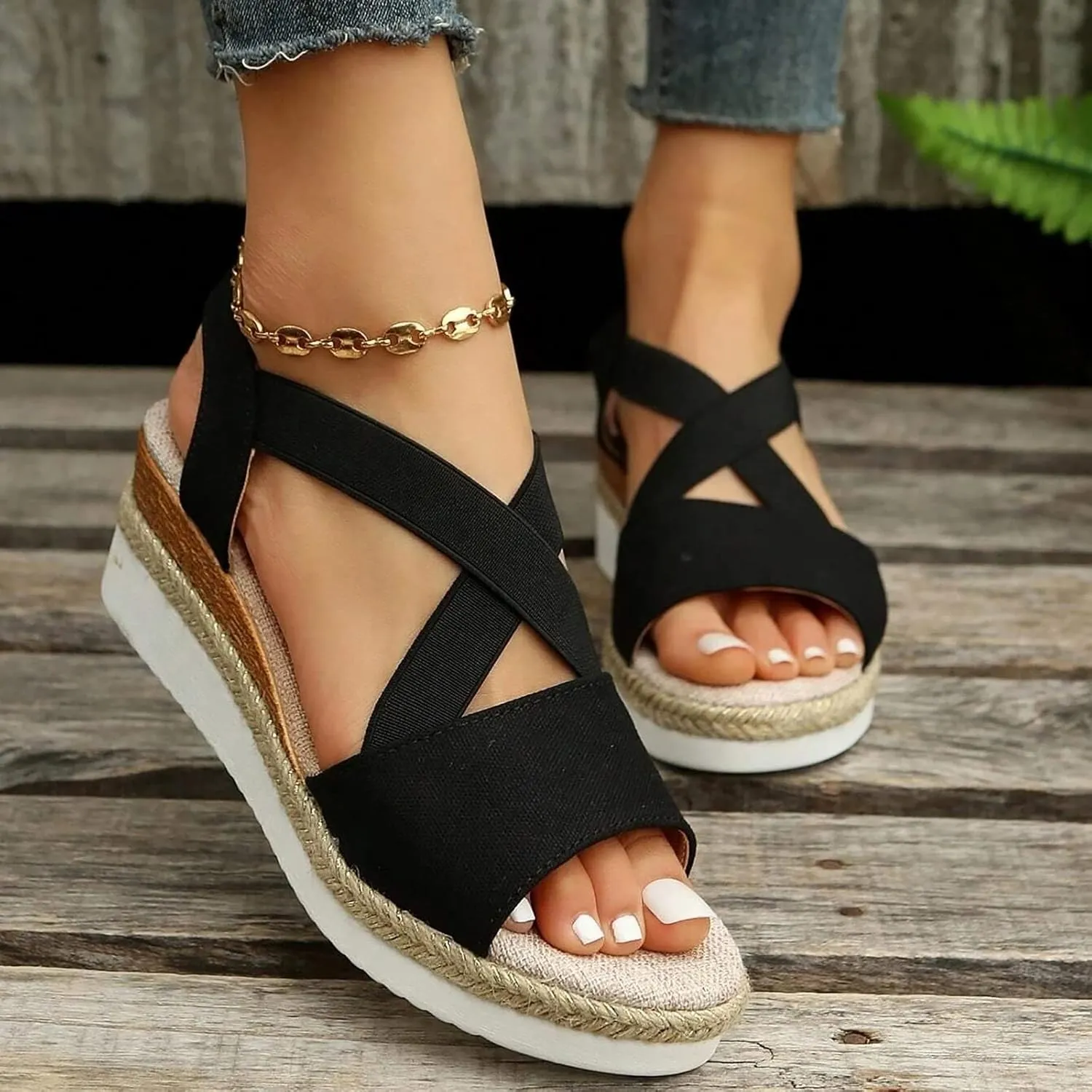 Avylays Women's Comfort Orthopedic Sandals: Open Toe Espadrille Wedge Sandals for Women Platform Ankle Strap High Heels Summer Beach Walking Casual Flats Shoes