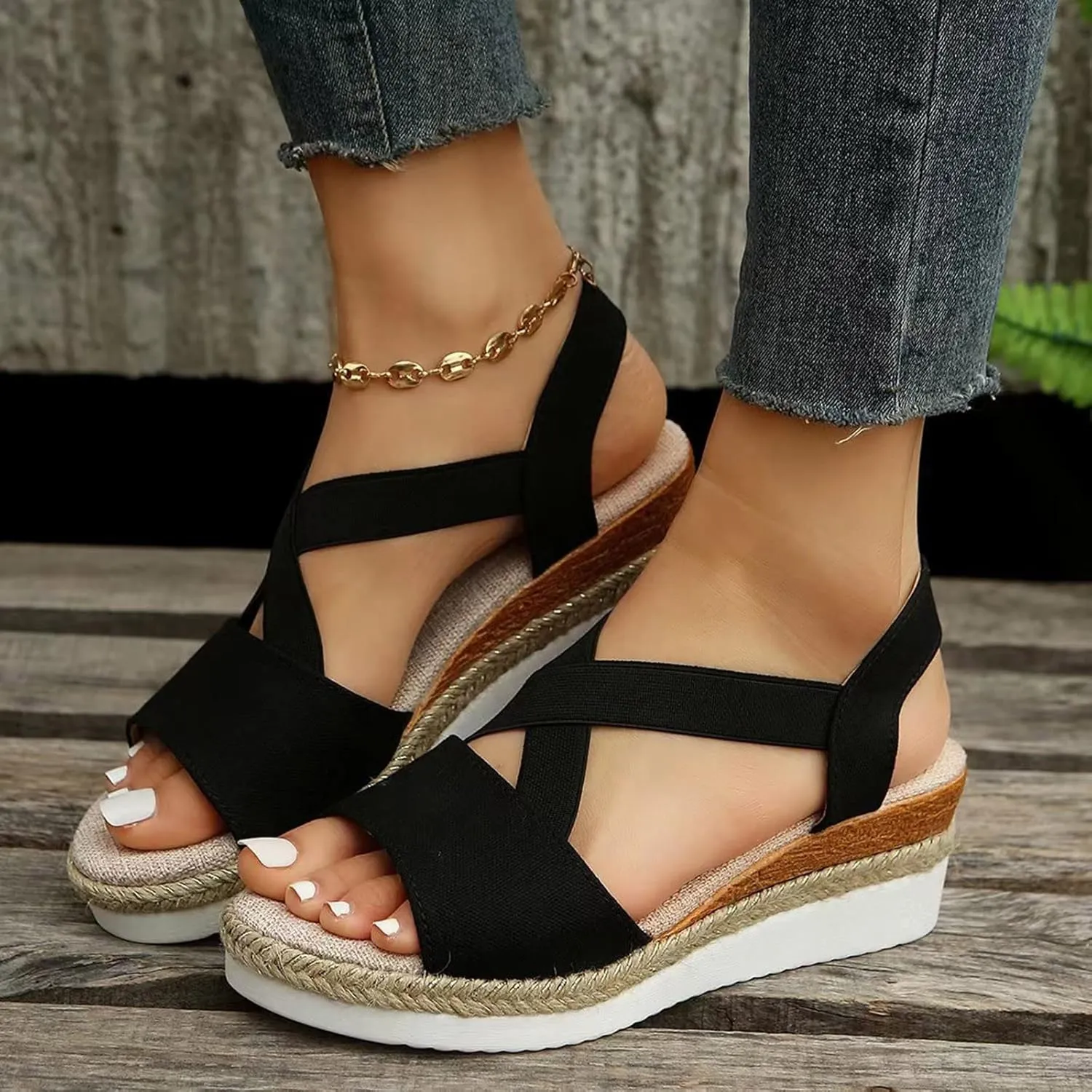Avylays Women's Comfort Orthopedic Sandals: Open Toe Espadrille Wedge Sandals for Women Platform Ankle Strap High Heels Summer Beach Walking Casual Flats Shoes