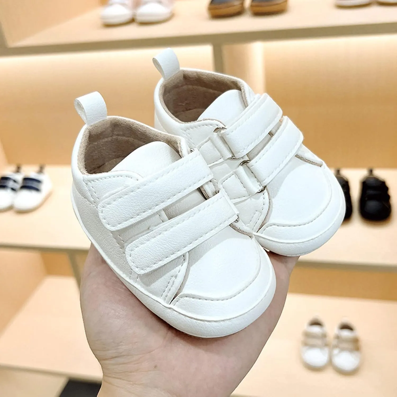 Baby Boys Girls Anti-Slip Sneakers Newborn Toddler Soft Slip On First Walking Leather Shoes for Outdoor Indoor
