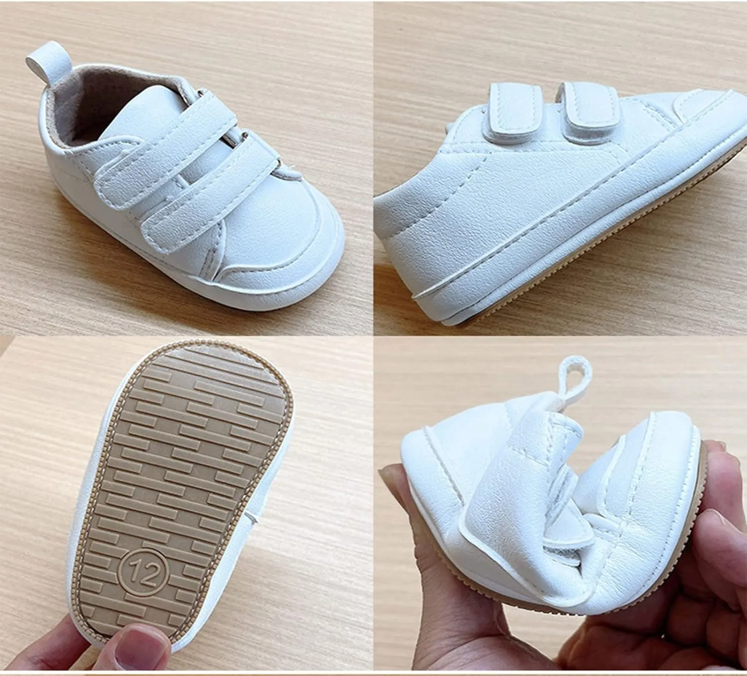 Baby Boys Girls Anti-Slip Sneakers Newborn Toddler Soft Slip On First Walking Leather Shoes for Outdoor Indoor