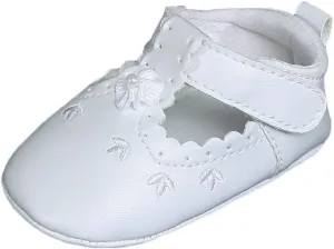 Baby Girls All White Faux Leather Mary Jane Crib Shoe with Perforation Accents
