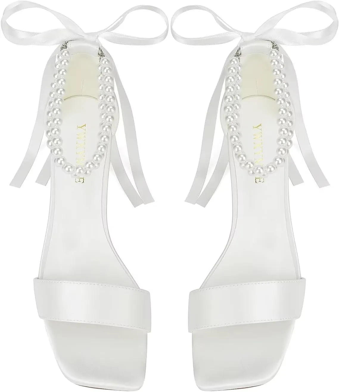 Block Heel Bridal Shoes Open Toe Wedding Shoes for Bride Pearl Heels Wedding Sandals