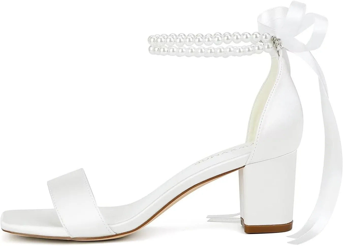 Block Heel Bridal Shoes Open Toe Wedding Shoes for Bride Pearl Heels Wedding Sandals