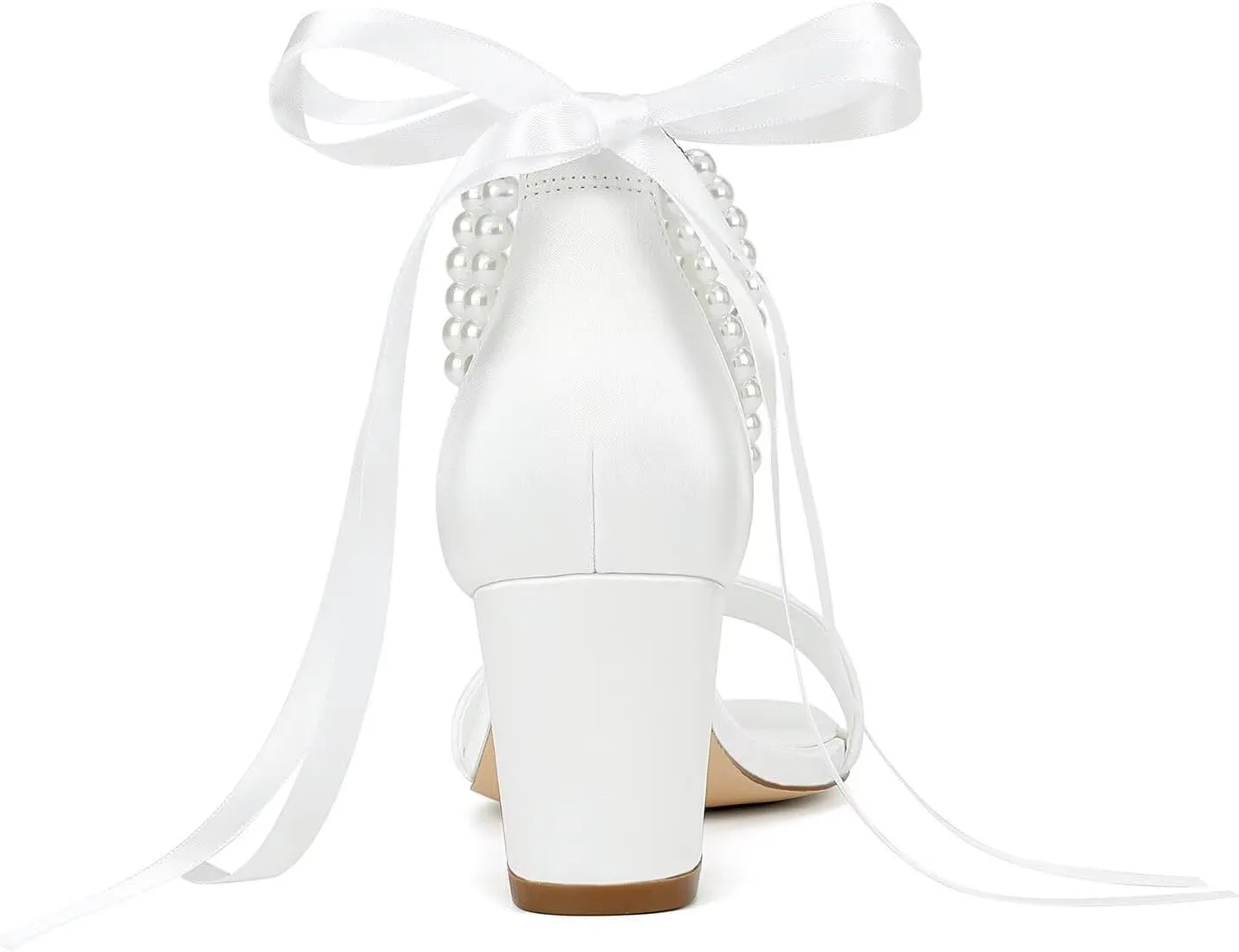 Block Heel Bridal Shoes Open Toe Wedding Shoes for Bride Pearl Heels Wedding Sandals