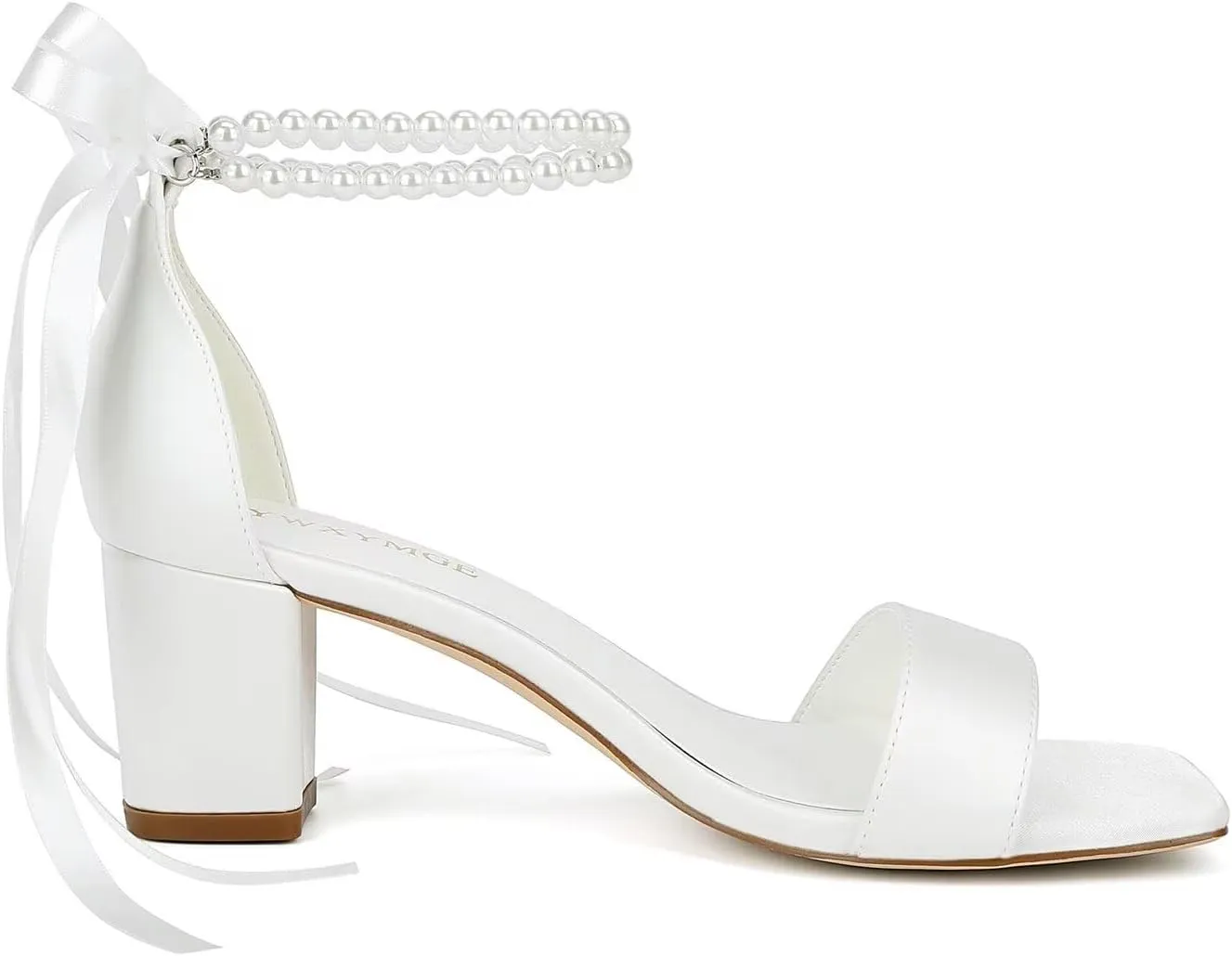 Block Heel Bridal Shoes Open Toe Wedding Shoes for Bride Pearl Heels Wedding Sandals