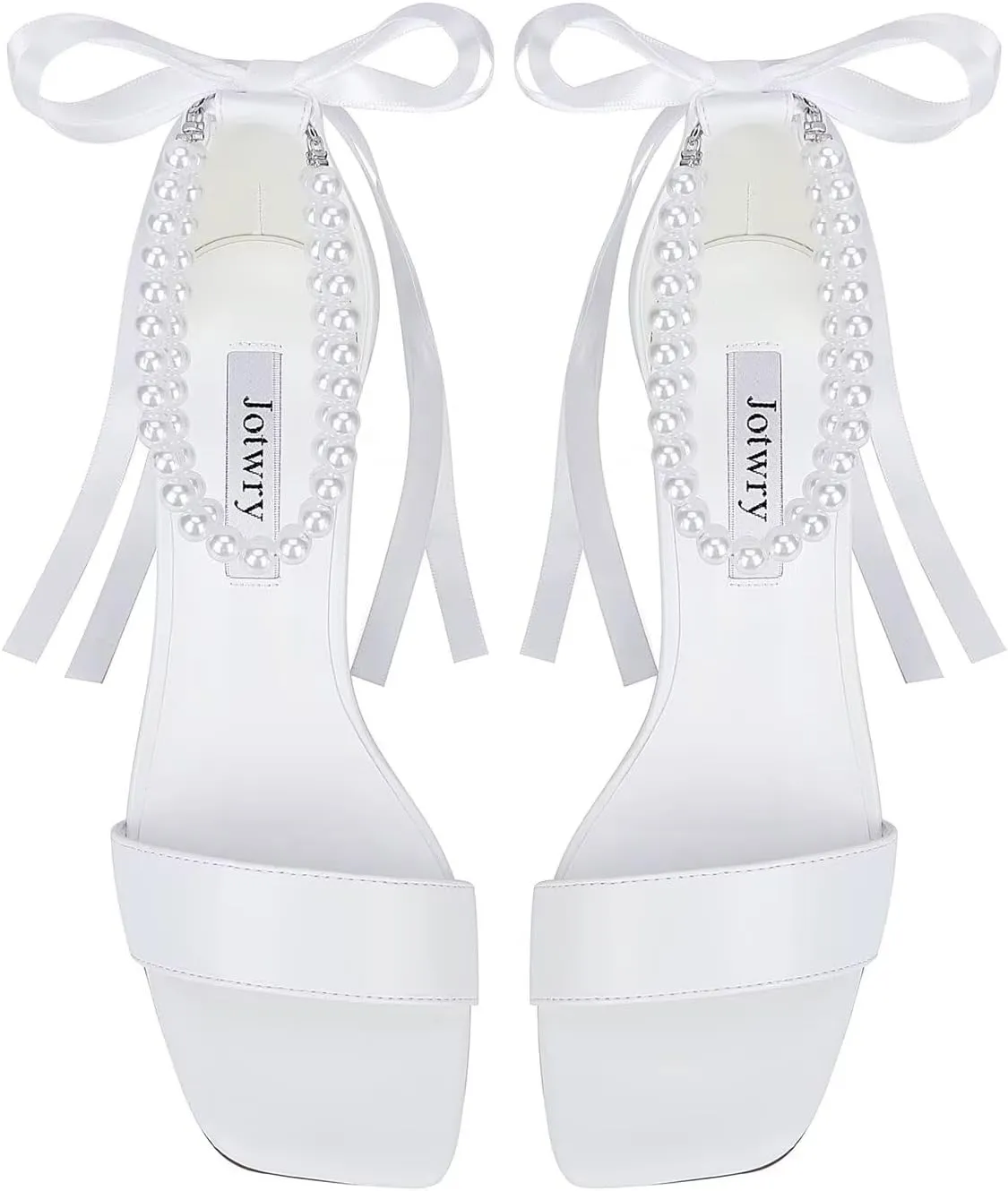 Block Heel Wedding Shoes for Bride Pearl Heels Wedding Sandals Square Open Toe Bridal Shoes
