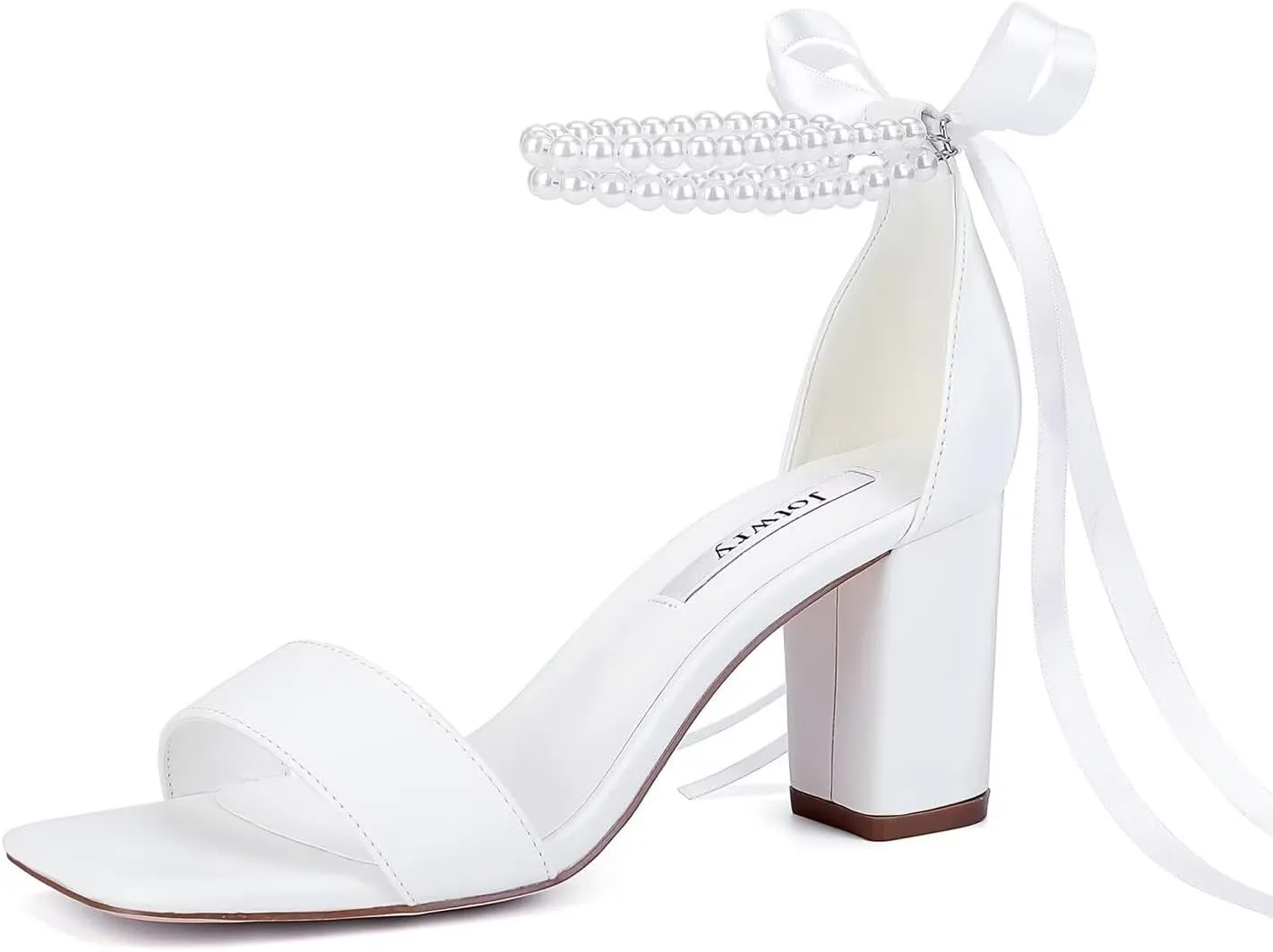 Block Heel Wedding Shoes for Bride Pearl Heels Wedding Sandals Square Open Toe Bridal Shoes