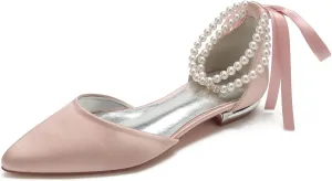 Bride Low Heel for Women Wedding Shoes Pointed Toe Closed Bridal Court Shoes Ankle Strap Pumps Sandals Bowknot Comfortable Pearl,Dusty rose,6