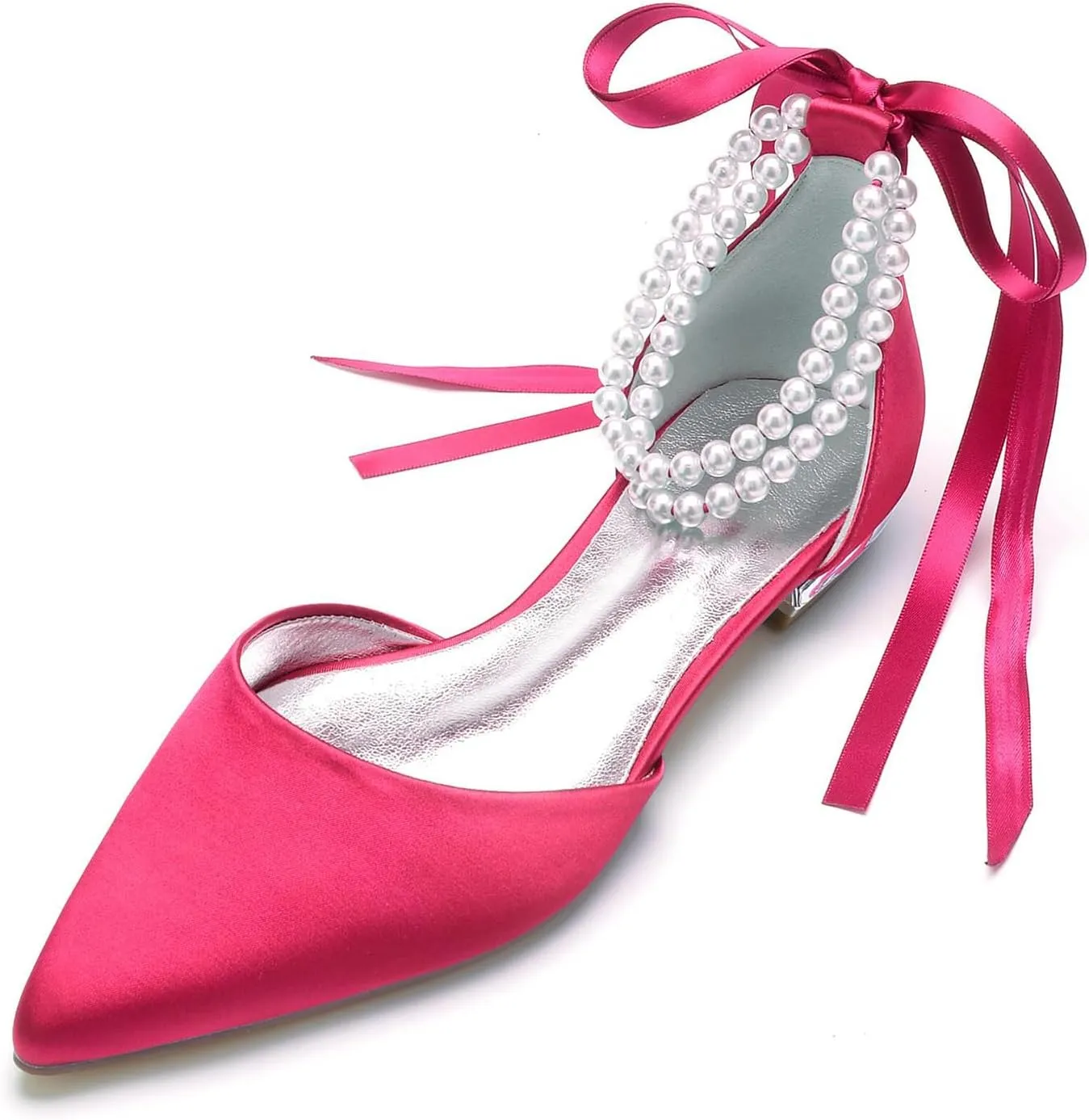 Bride Low Heel for Women Wedding Shoes Pointed Toe Closed Bridal Court Shoes Ankle Strap Pumps Sandals Bowknot Comfortable Pearl,Rose red,7