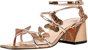Chunky Heels for Women Square Toe Strappy Low Block Heeled Sandals