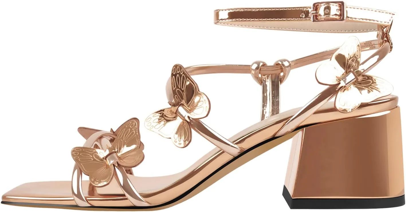 Chunky Heels for Women Square Toe Strappy Low Block Heeled Sandals