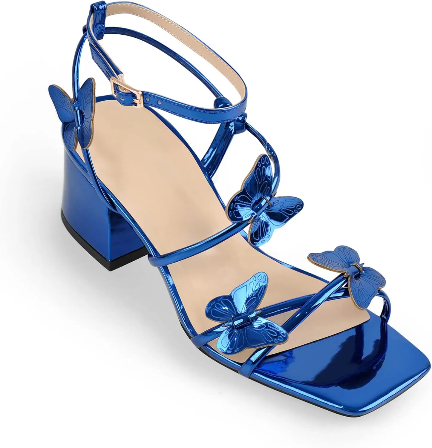 Chunky Heels for Women Square Toe Strappy Low Block Heeled Sandals