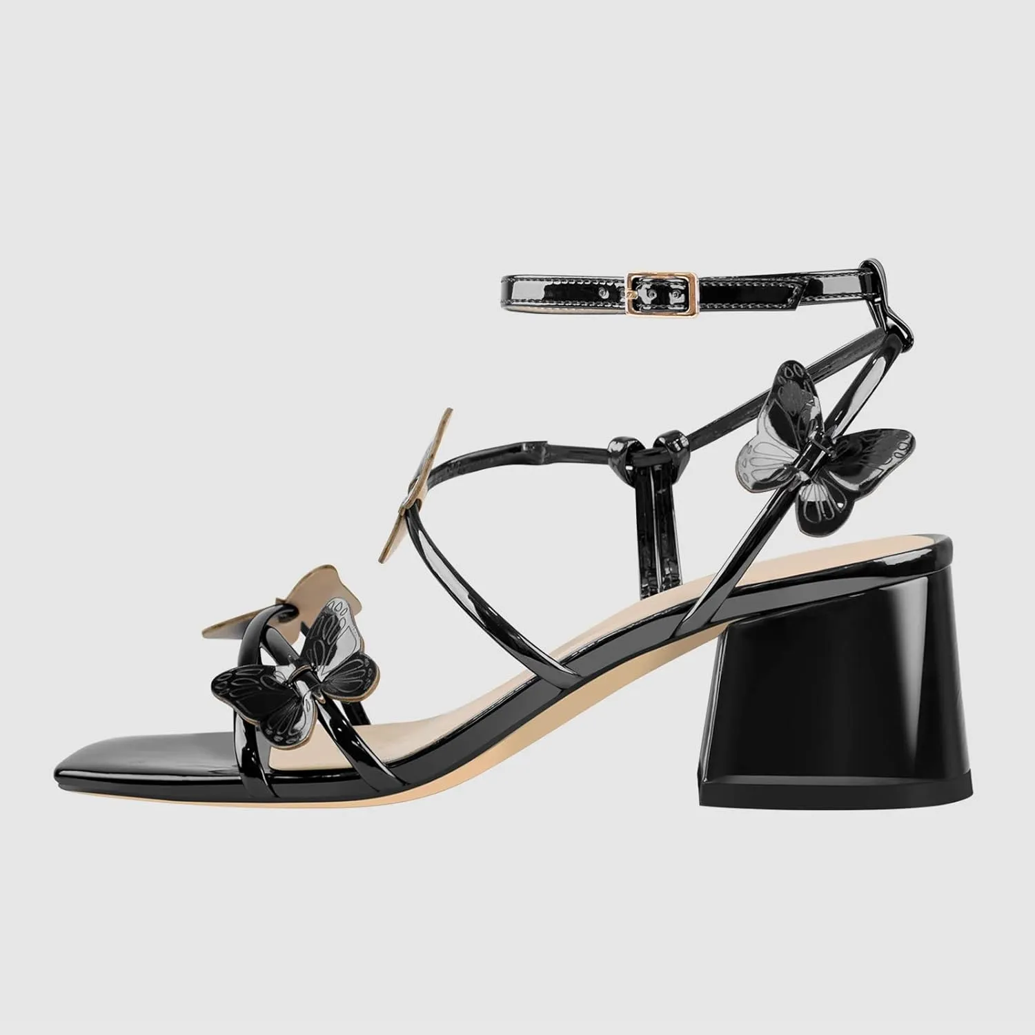 Chunky Heels for Women Square Toe Strappy Low Block Heeled Sandals