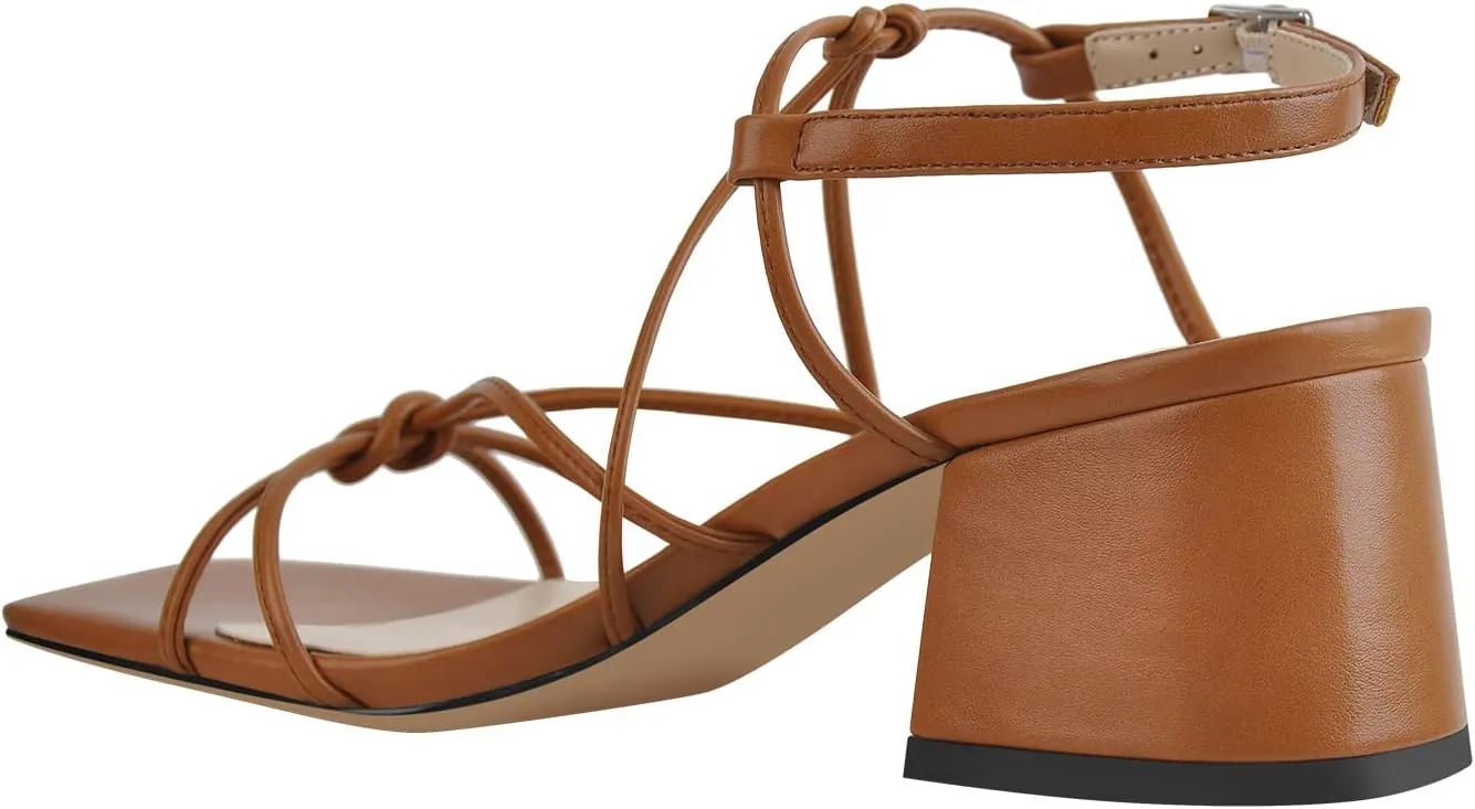 Chunky Heels for Women Square Toe Strappy Low Block Heeled Sandals