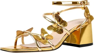 Chunky Heels for Women Square Toe Strappy Low Block Heeled Sandals