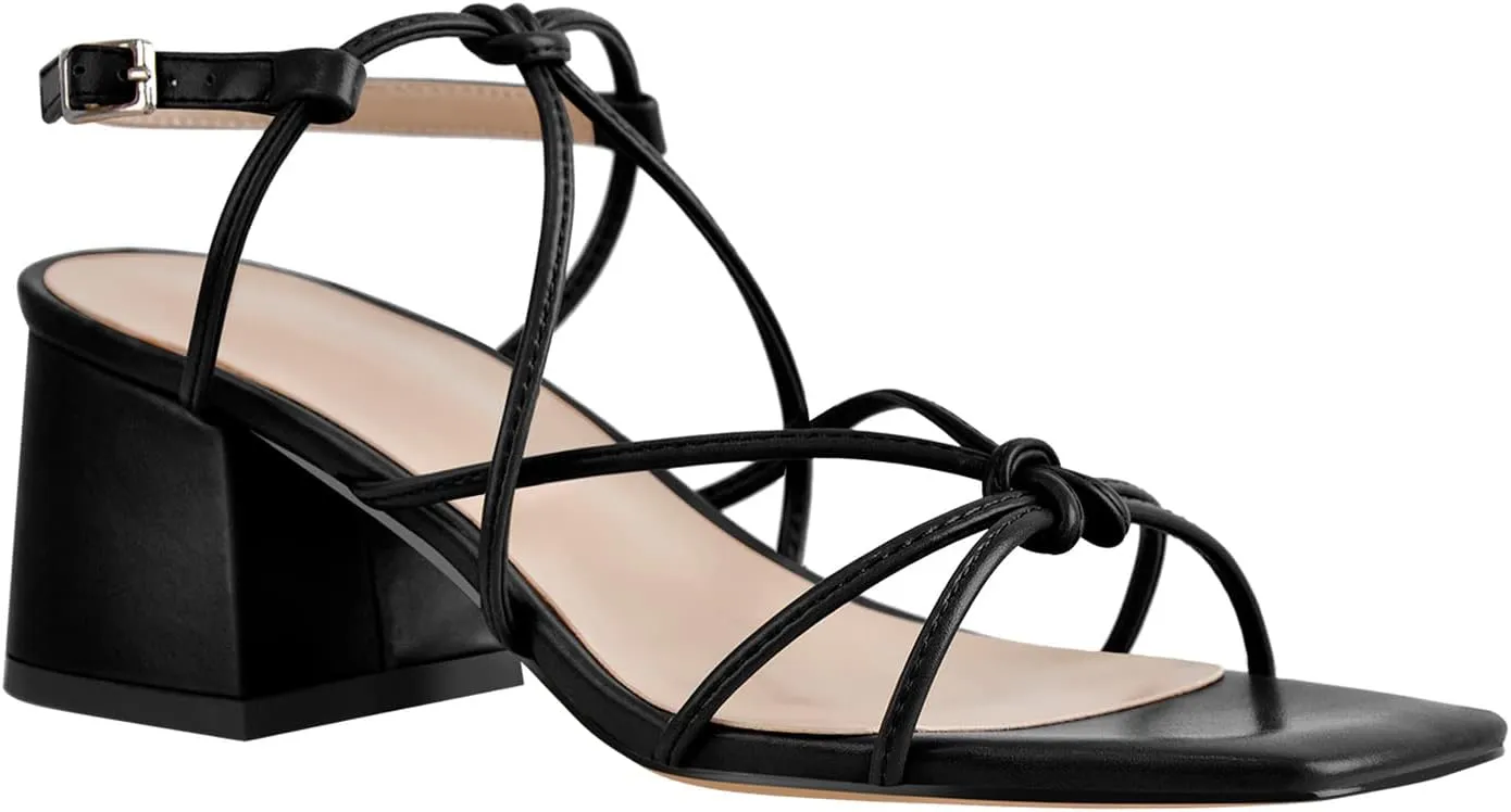 Chunky Heels for Women Square Toe Strappy Low Block Heeled Sandals