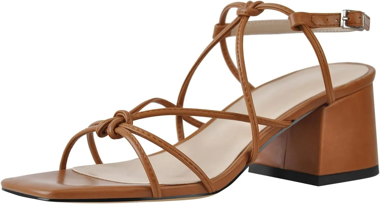 Chunky Heels for Women Square Toe Strappy Low Block Heeled Sandals