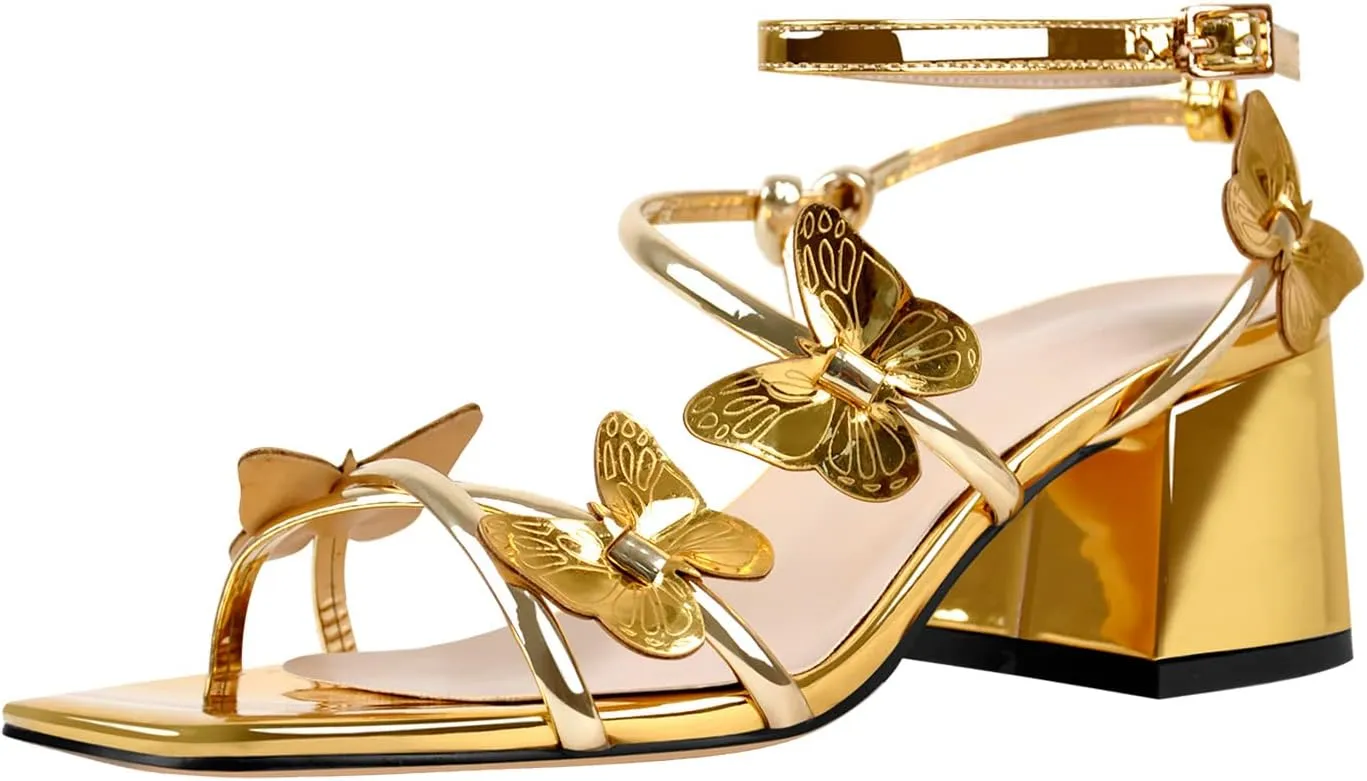Chunky Heels for Women Square Toe Strappy Low Block Heeled Sandals