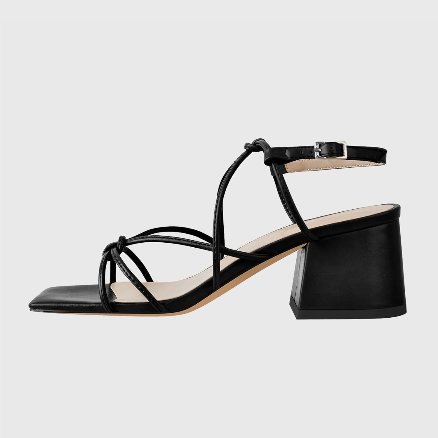 Chunky Heels for Women Square Toe Strappy Low Block Heeled Sandals