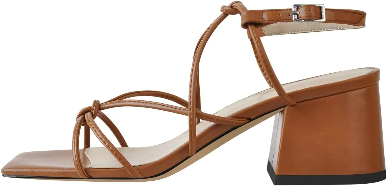 Chunky Heels for Women Square Toe Strappy Low Block Heeled Sandals