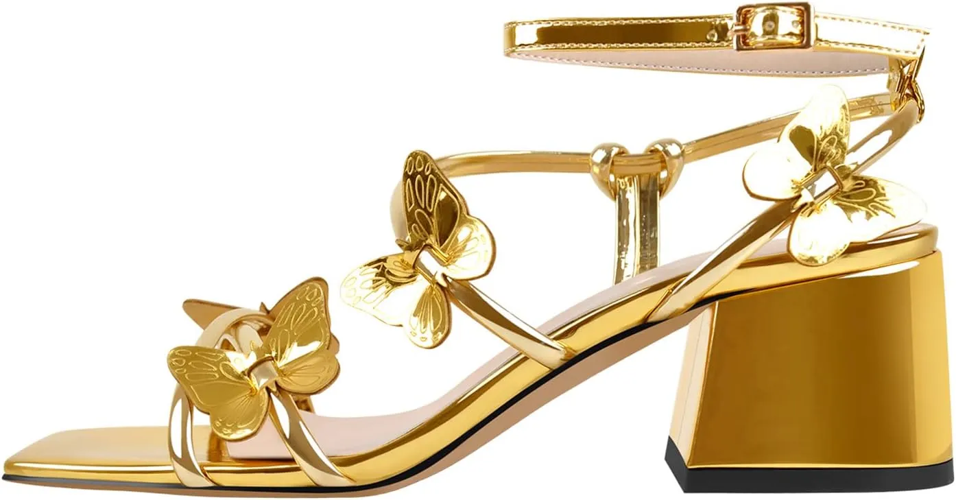 Chunky Heels for Women Square Toe Strappy Low Block Heeled Sandals
