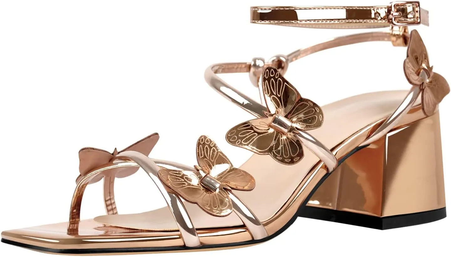 Chunky Heels for Women Square Toe Strappy Low Block Heeled Sandals