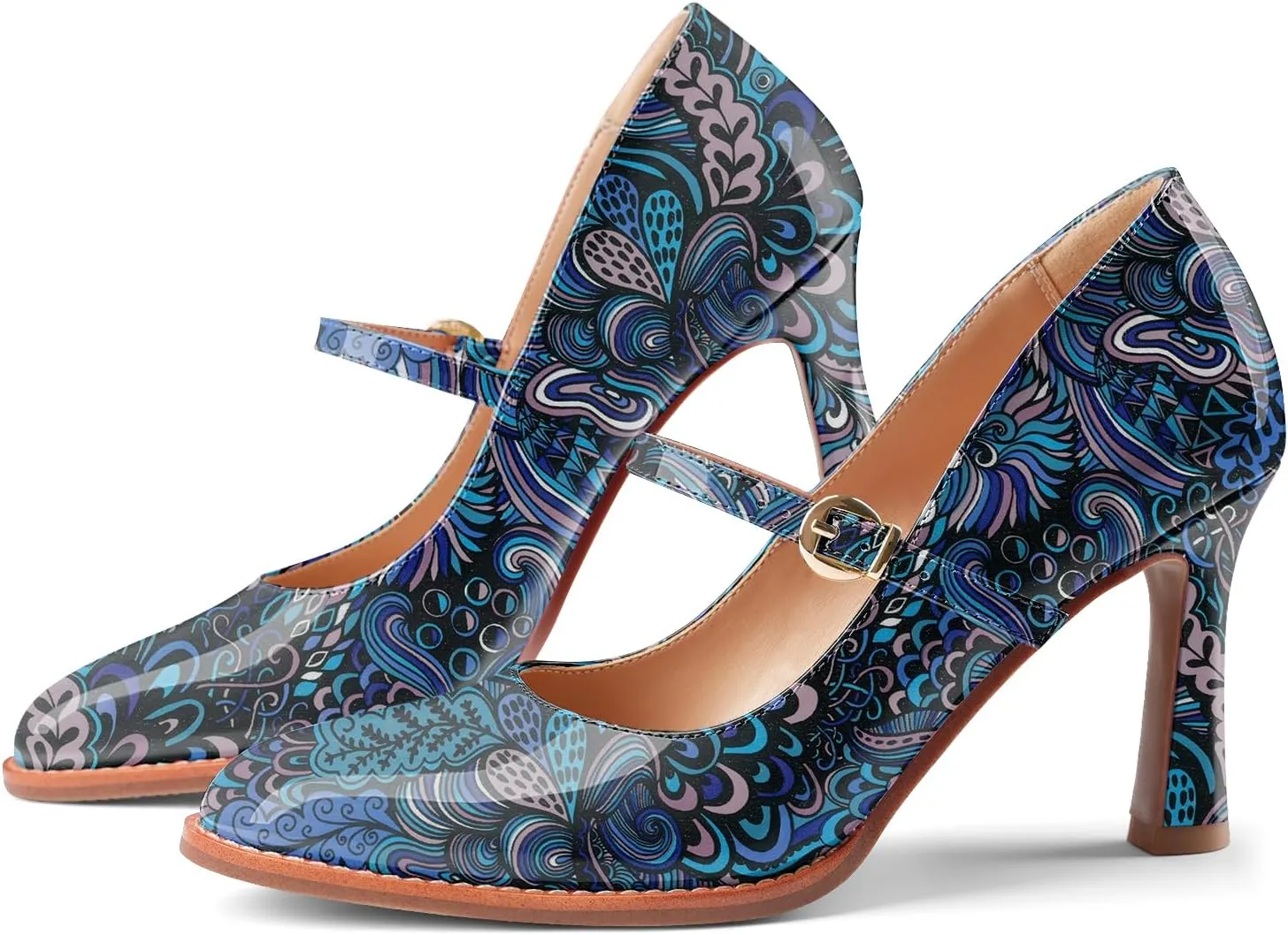 Closed Toe Heels for Women Stylish Mary Jane Pointed Toe 3.5 inch Stiletto Heel Pumps Spring Summer Office Wedding Party Dress Shoes