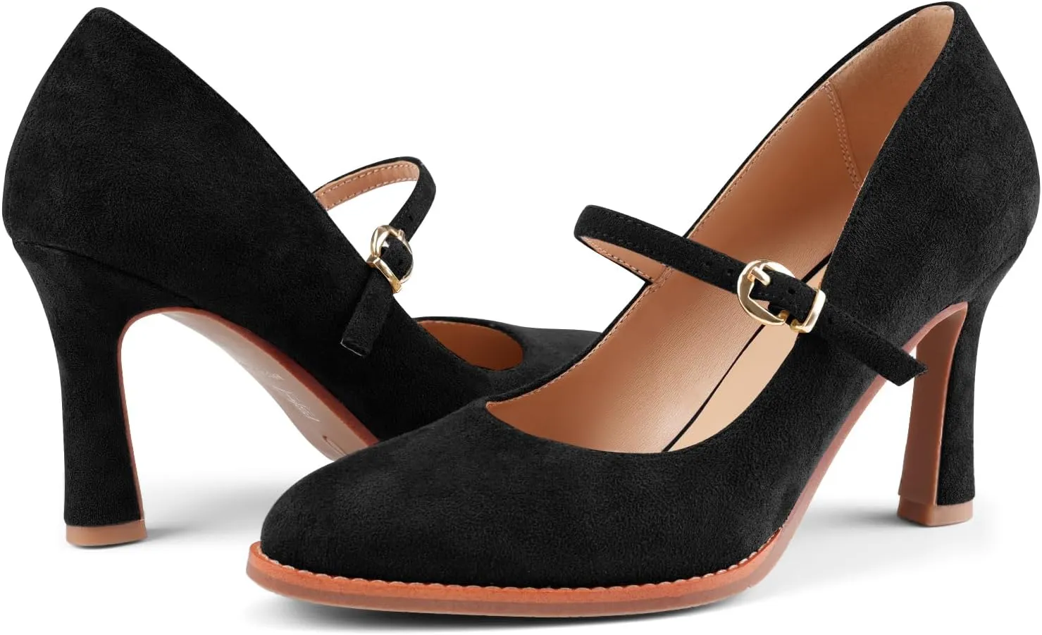 Closed Toe Heels for Women Stylish Mary Jane Pointed Toe 3.5 inch Stiletto Heel Pumps Spring Summer Office Wedding Party Dress Shoes