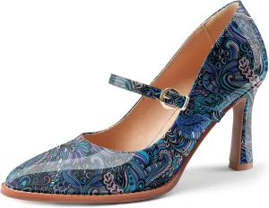 Closed Toe Heels for Women Stylish Mary Jane Pointed Toe 3.5 inch Stiletto Heel Pumps Spring Summer Office Wedding Party Dress Shoes