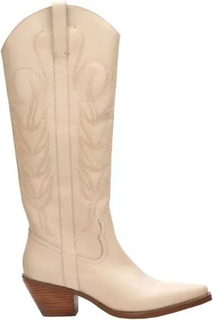 Coconuts by Matisse Womens Agency Embroidered Pointed Toe Zippered Casual Boots Over the Knee Mid Heel 2-3" - Off White - Size 6.5 M