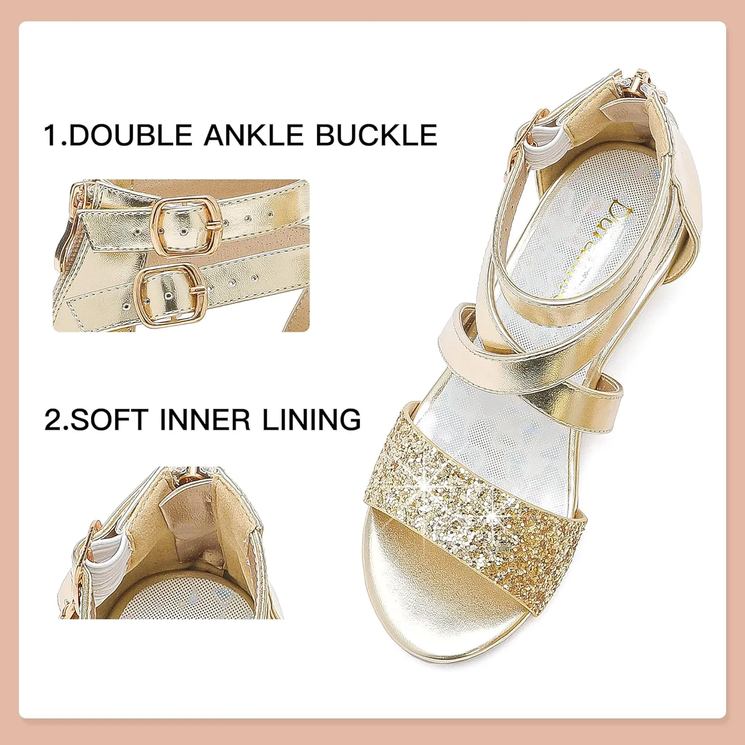 Dufannie Toddler Little Big Kid High Heels Flower Girls Party Dress Shoes Glitter Pump Sandals