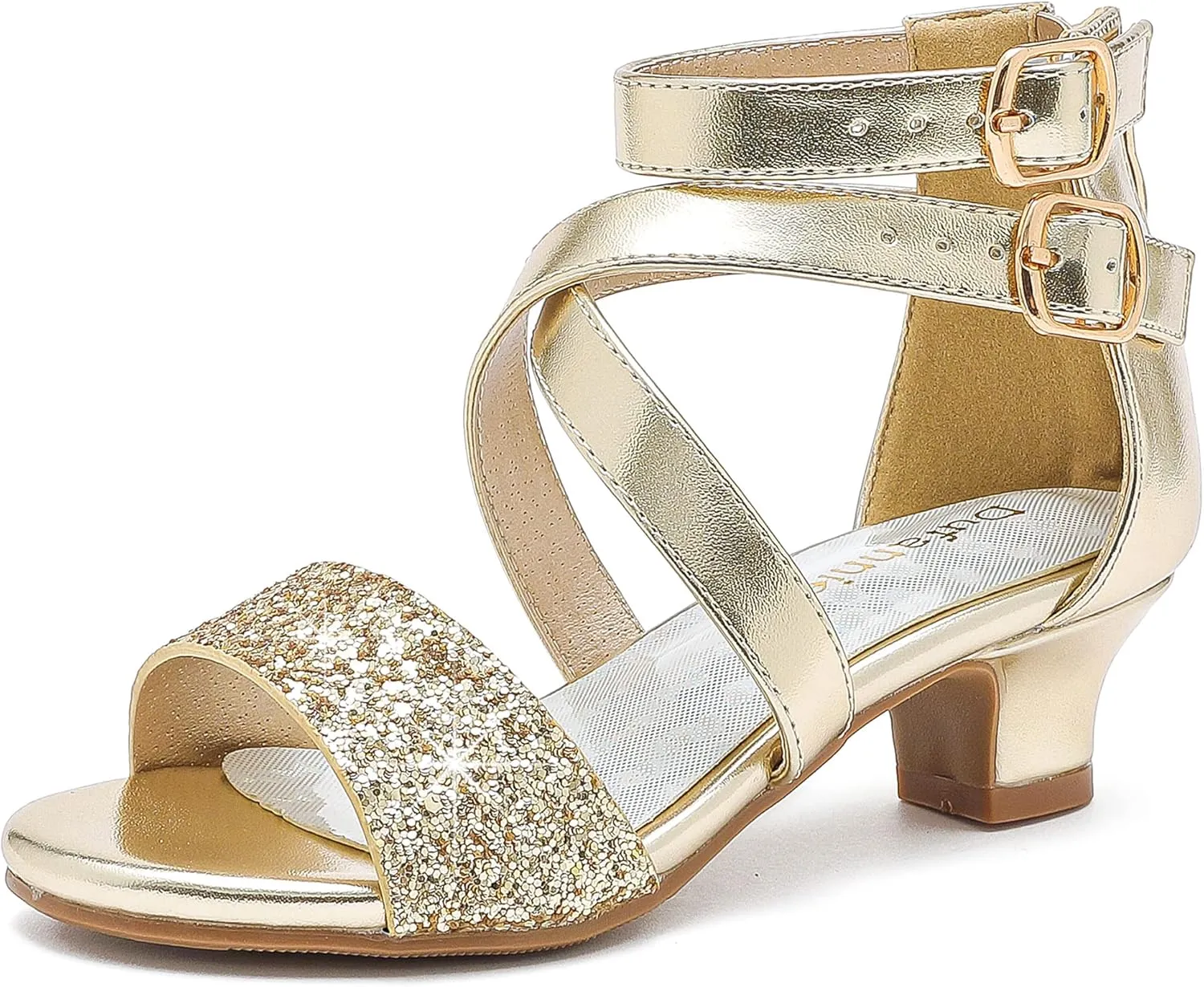 Dufannie Toddler Little Big Kid High Heels Flower Girls Party Dress Shoes Glitter Pump Sandals