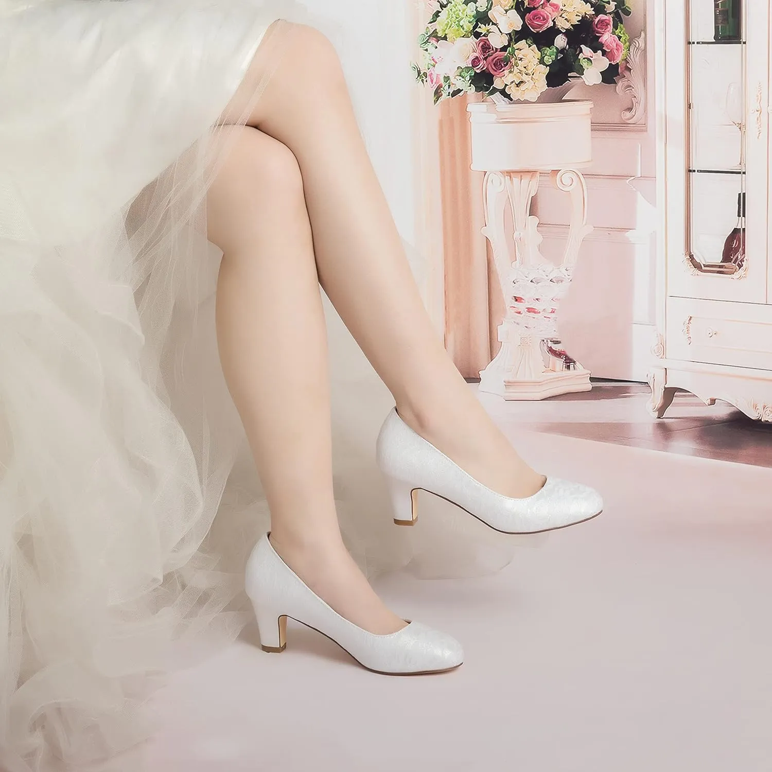 Emily Bridal Wedding Shoes Women's Silk Like Satin Stiletto Heel Closed Toe Pumps