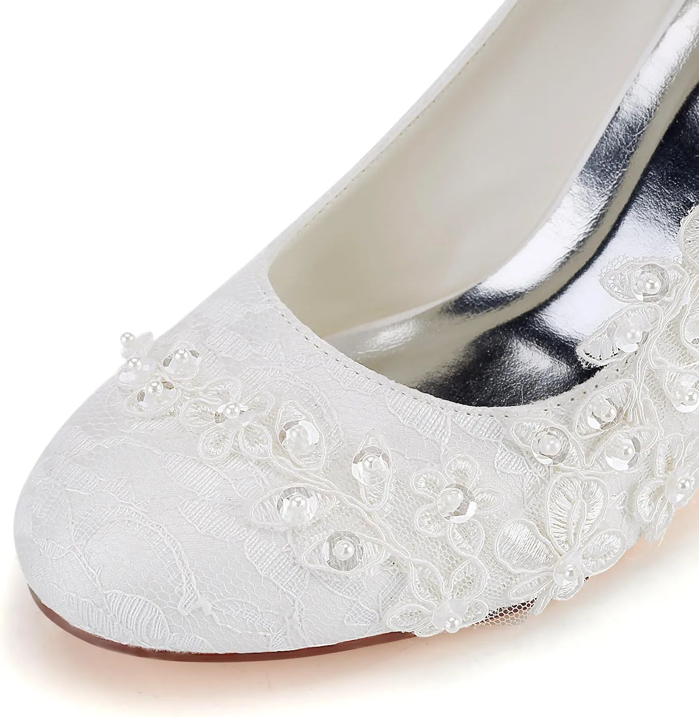 Emily Bridal Wedding Shoes Women's Silk Like Satin Stiletto Heel Pumps with Stitching Lace Flower Crystal Pearl