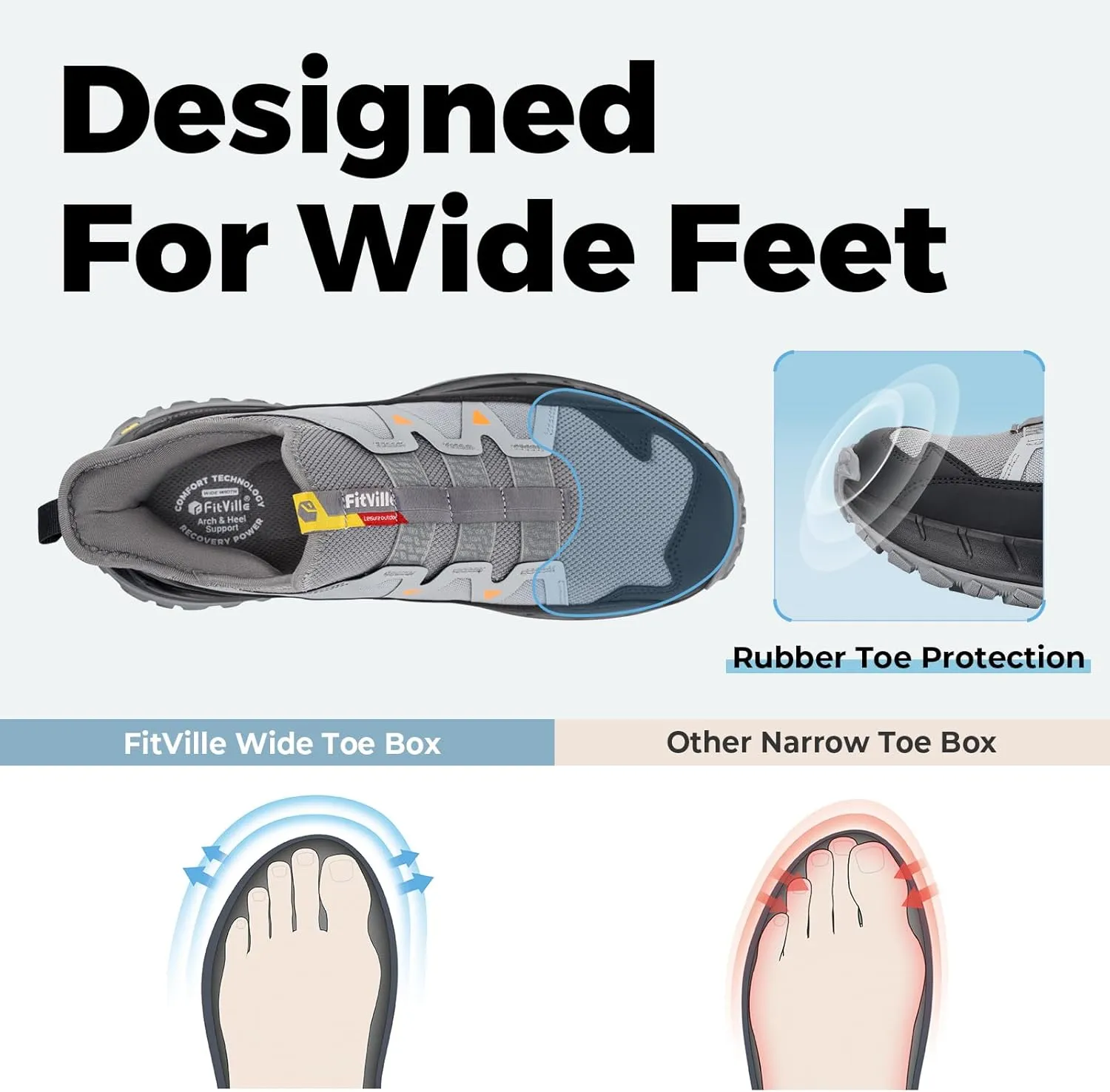 FitVille Extra Wide Sneakers for Men Slip-on Shoes for Men, Soft Comfortable Mens Wide Running Shoe, Slip Resistant Hiking Walking Shoes with Arch Support & Wide Toe Box