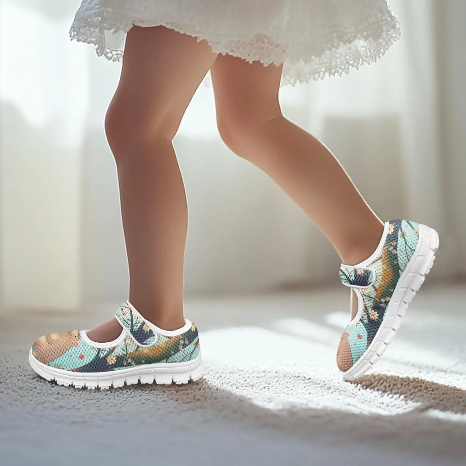 Girls Mary Jane Shoes School Uniform Shoes Little Girls Sneaker Slip-on Walking Shoes Mesh Breathable Casual Sport Shoes