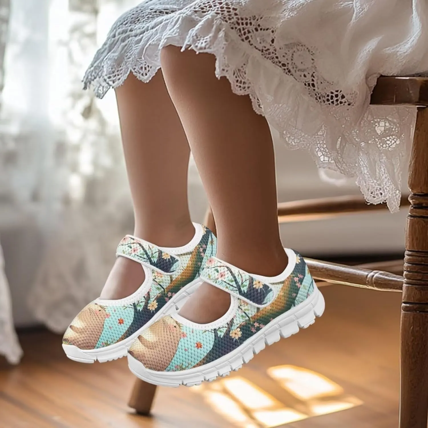 Girls Mary Jane Shoes School Uniform Shoes Little Girls Sneaker Slip-on Walking Shoes Mesh Breathable Casual Sport Shoes