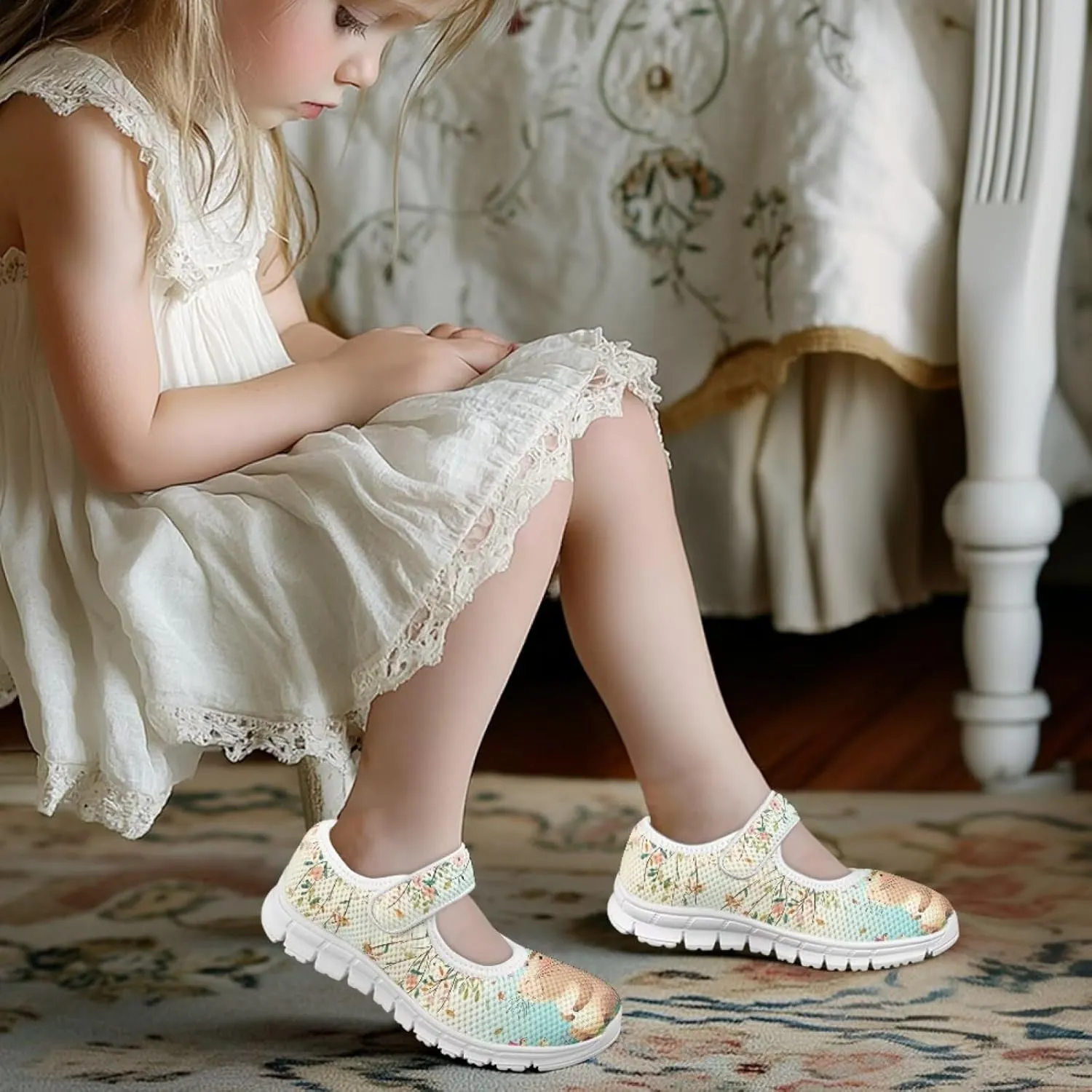 Girls Mary Jane Shoes School Uniform Shoes Little Girls Sneaker Slip-on Walking Shoes Mesh Breathable Casual Sport Shoes