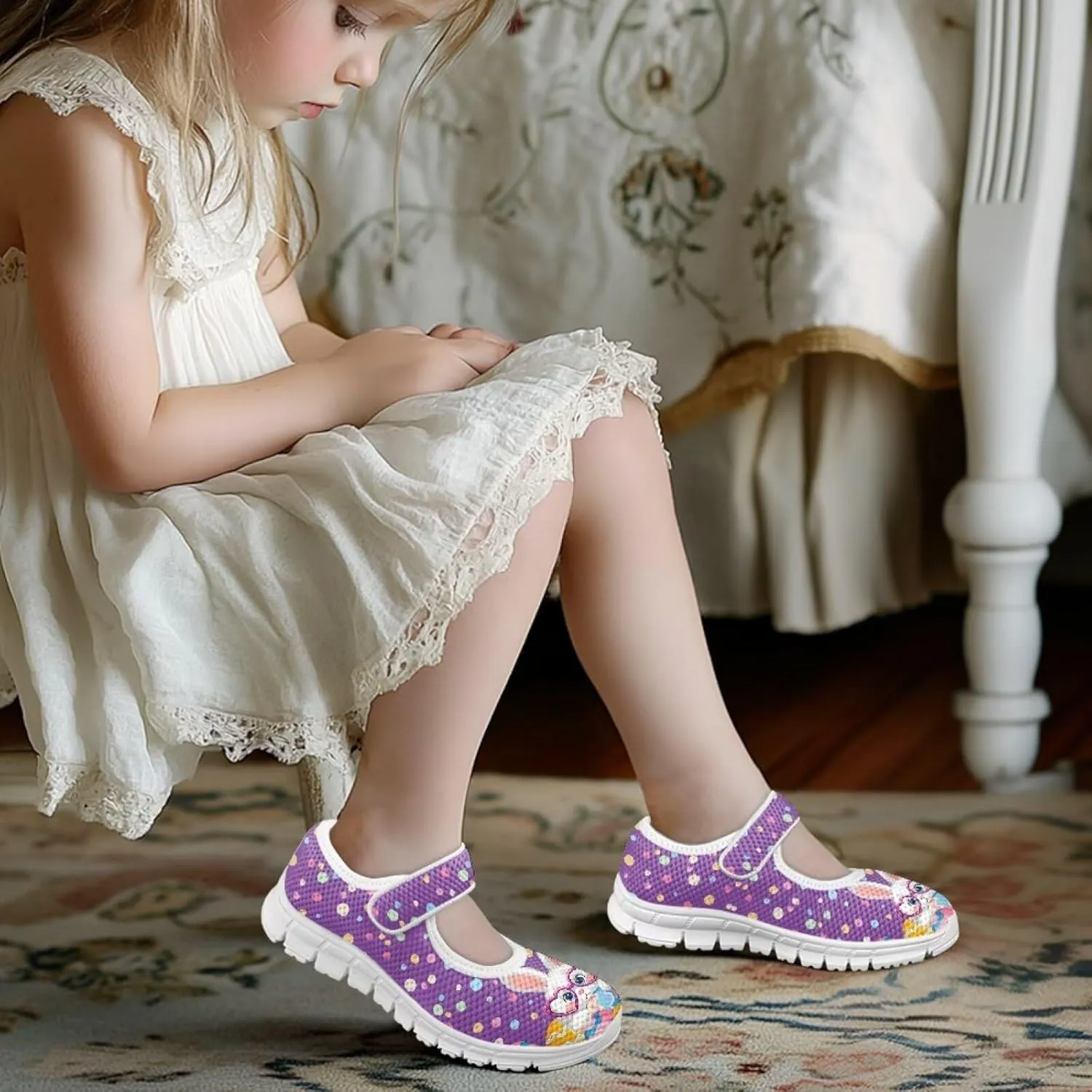 Girls Mary Jane Shoes School Uniform Shoes Little Girls Sneaker Slip-on Walking Shoes Mesh Breathable Casual Sport Shoes