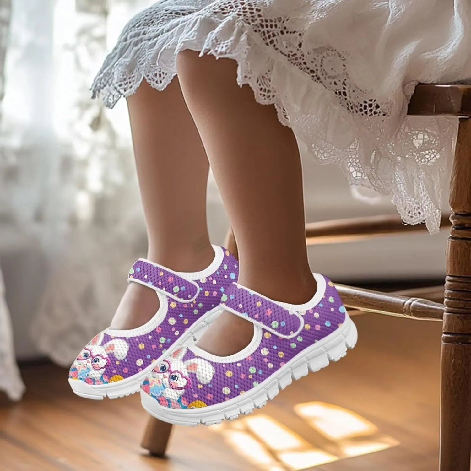 Girls Mary Jane Shoes School Uniform Shoes Little Girls Sneaker Slip-on Walking Shoes Mesh Breathable Casual Sport Shoes