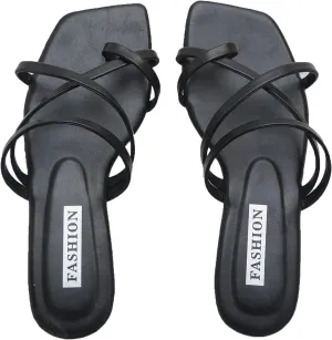 GORGLITTER Women's Cute Strappy Sandals Flat Sandals Toe Ring Summer Slide Sandal Slip on Flip Flops