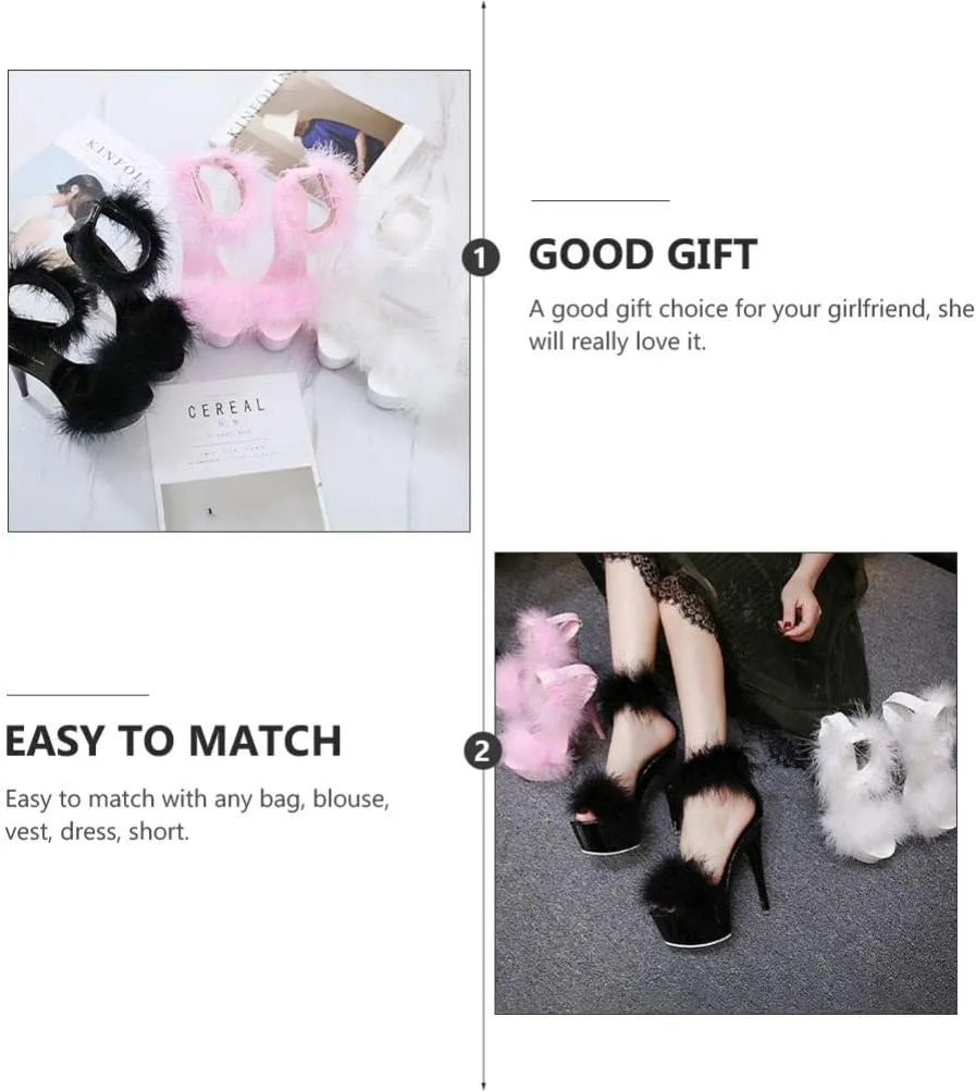 Happyyami 1Pair WomenS Fluffy Feather Clear High Heels Faux Fur Heels Sandals Pointed Toe Fuzzy Slippers High Heels Sandals