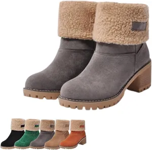 Hdnaihpp Dotmalls Boots,Dotmalls Shoes,Dotmalls Seniors' Chunky Heel Winter Boots, Women's Chunky Heel Round Toe Snow Boots