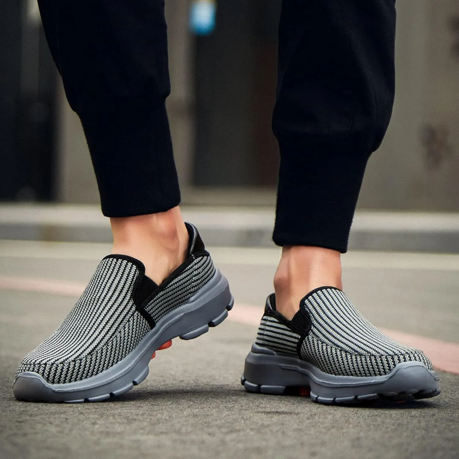 Helenbra Men's Knitted Breathable Orthopedic Flats Loafers,Casual Outdoor Non-Slip Comfortable Slip-on Platform Hiking Walking Working Sneaker